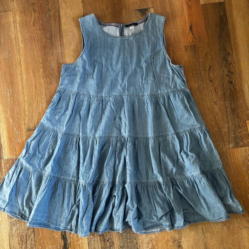 Tommy Hilfiger Sleeveless Tiered Girls Denim Dress Youth Size 16